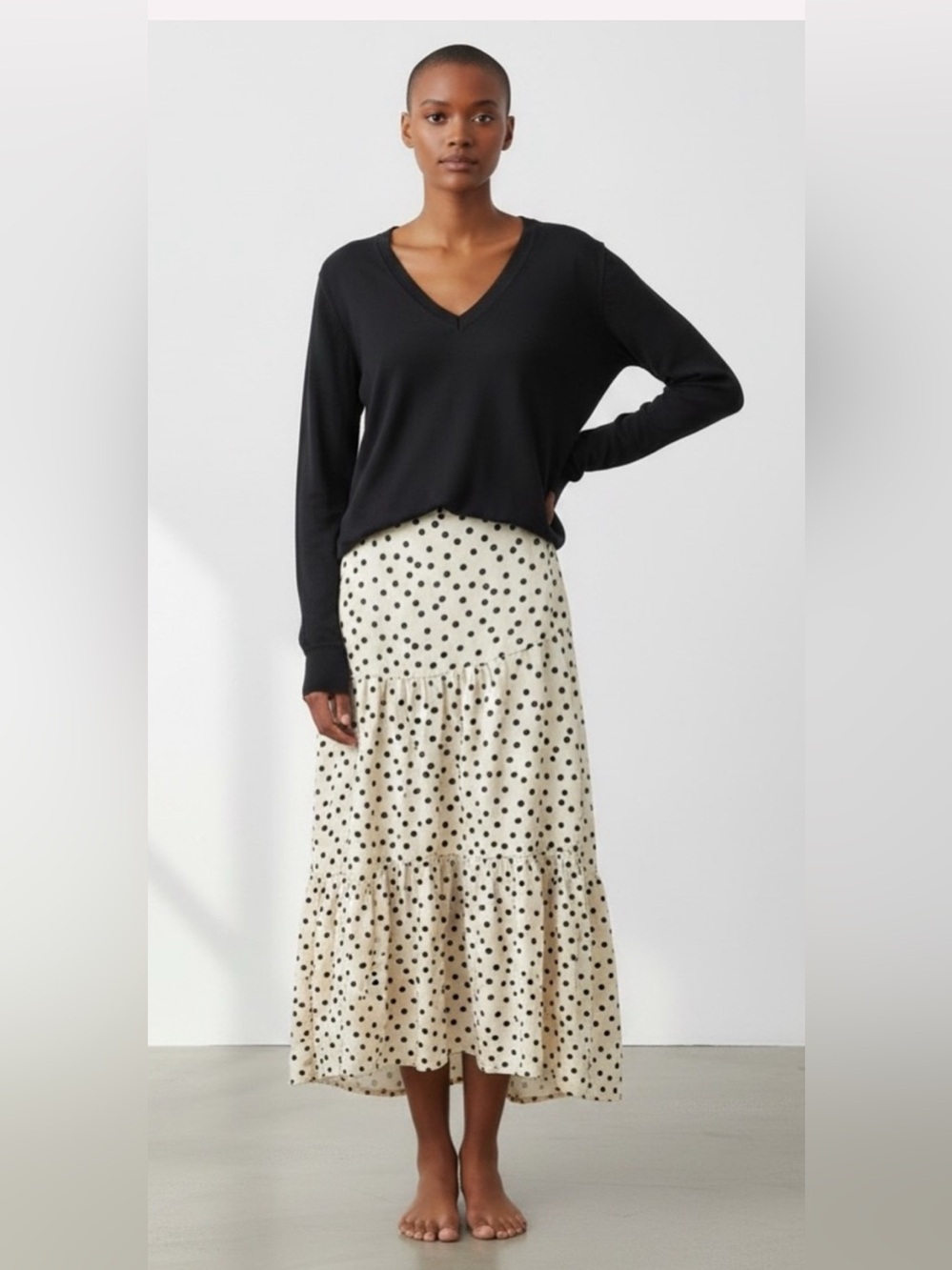 B Wear Polka Dot Asymmetrical Tiered Midi Maxi Skirt L